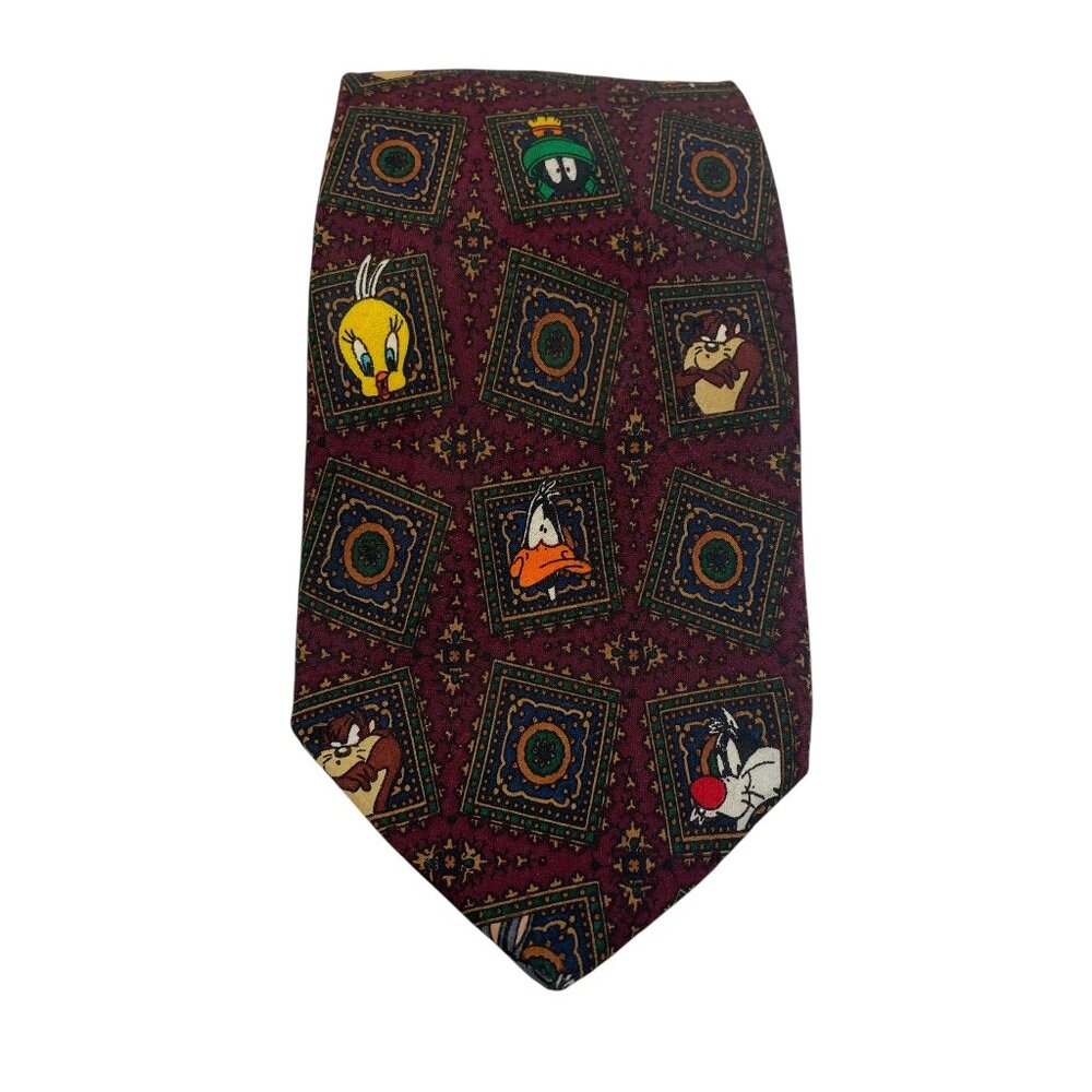 Vintage Looney Tunes‎ Mania Nostalgia Martian Stamp Necktie Tie Mens 57" Red